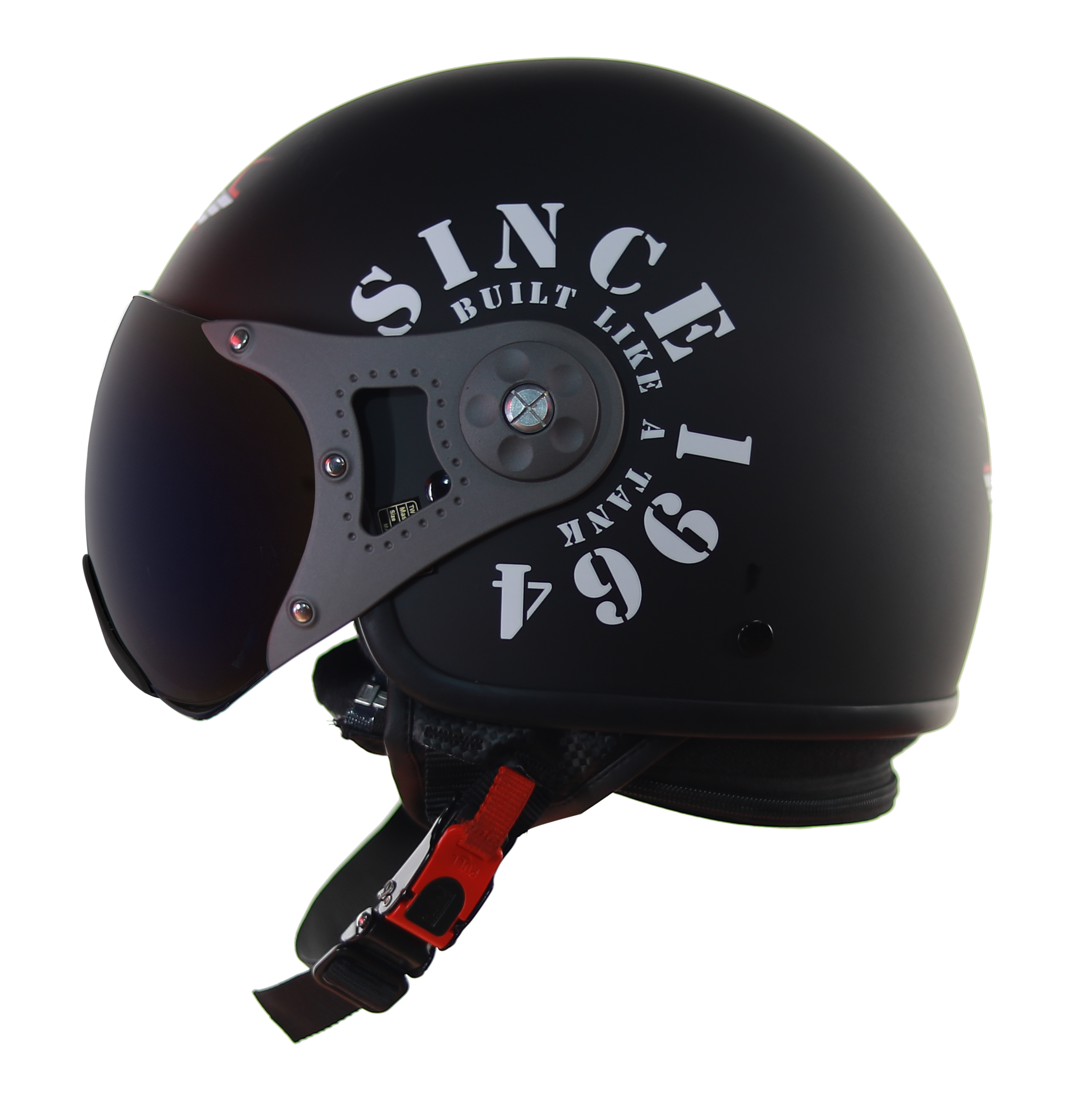 Steelbird SB-27 7Wings Tank Open Face Graphic Helmet (Matt Black Silver With Chrome Blue Visor)